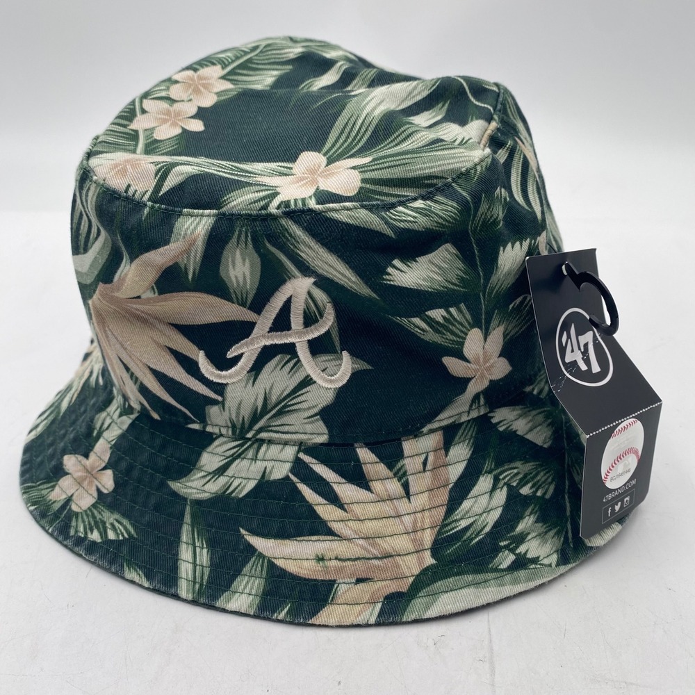 ATLANTA BRAVES 47 Brand Tropicalia Bucket Hat L/XL Green Floral MLB Baseball Cap